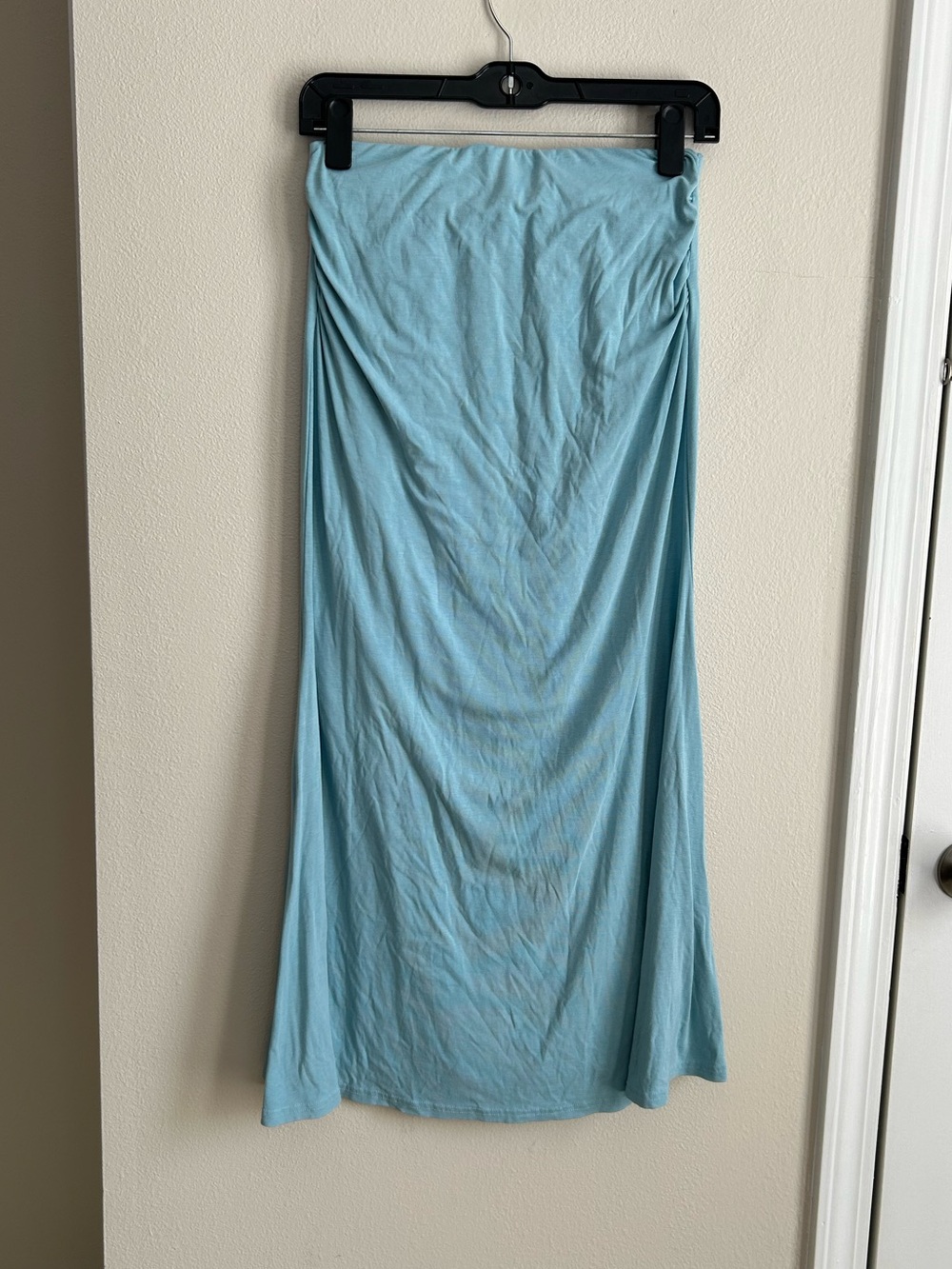 OGL Light Blue Maxi Midi Skirt Elastic Waistband Ruched Sides Size M Medium